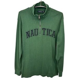 Nautica Men's 100% Cotton Half Zip Green Collared Sweatshirt